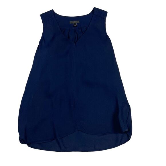 J. Crew Blouse Navy Blue Crepe V-Neck Sleeveless Drape Pintuck Work Top Womens 0 - Picture 2 of 10